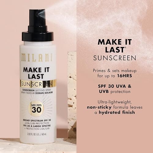 Milani Sunscreen Setting Spray + Primer, Make It Last Sunscreen for Face- SPF 30 UVA & UVB Protection Antioxidant Rich Formula for Broad Spectrum Protection, Prime + Set + Protect, 2.02Fl. Oz thumbnail 3