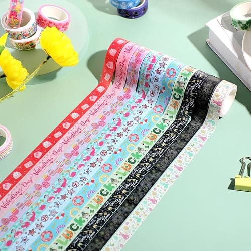 TaoBary 33 Rolls Holiday Plaid Washi Tape, 15 mm Seasonal Washi Tape Set Bohemian Colorful Vintage Cute for Card Wrapping Craft(Festive Style) thumbnail 4