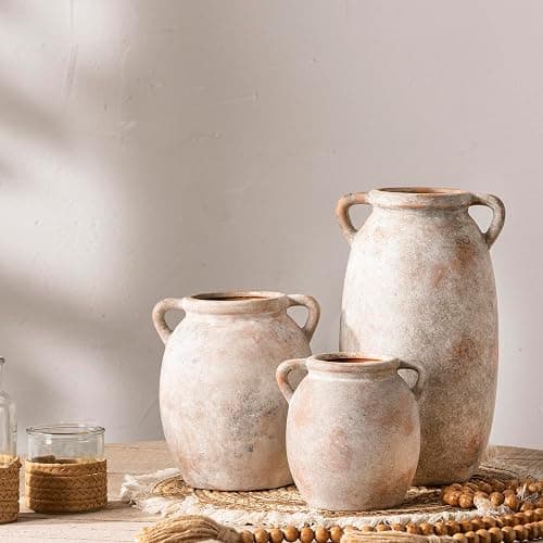 Dobbyby Ceramic Flower Vase 7.6 inch Farmhouse Rustic Vase Decorative Pottery Terracotta Vases for Home Decor Table Mantle Fireplace Living Room Bathroom Wedding Centerpiece (Whitewashed) thumbnail 9