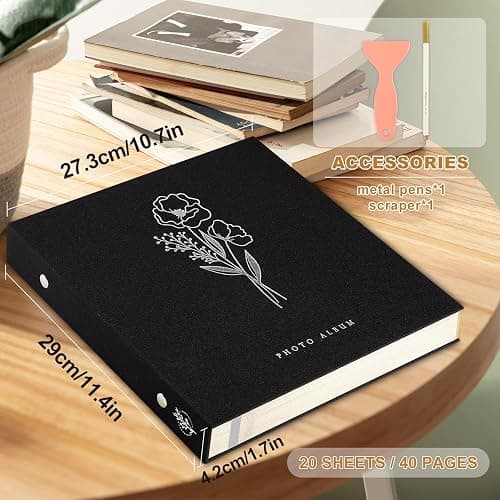 Lanpn Self Adhesive Photo Album Scrapbook 40 Pages, Linen Photos Albums DIY Sticky Magnetic Pages holds 4x6 5x7 A5 Picture for Family Wedding Birthday (Small-20 Sheets/40 Pages, Black) thumbnail 3