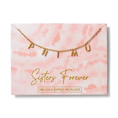 Sorority Shop Phi Mu Necklace — PM Name Necklace, 18K Gold Plated Sorority Gifts Necklace, Long-Lasting Phi Mu Gifts for Women thumbnail 2