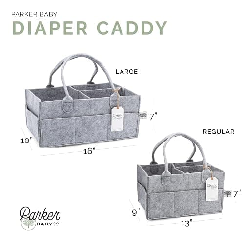 Parker Baby Co. Felt Diaper Caddy Organizer - Regular, Gray | Portable nursery storage bin for diapers, wipes, bottles & baby essentials for home/car. Soft felt, foldable design 13x9x7" thumbnail 11