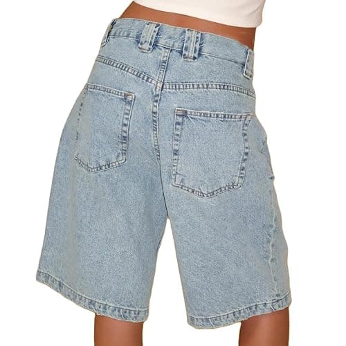 NUFIWI Women Baggy Denim Bermuda Shorts Y2k Vintage Straight Leg Denim Shorts Casual Knee Length Jean Jorts with Pockets thumbnail 7