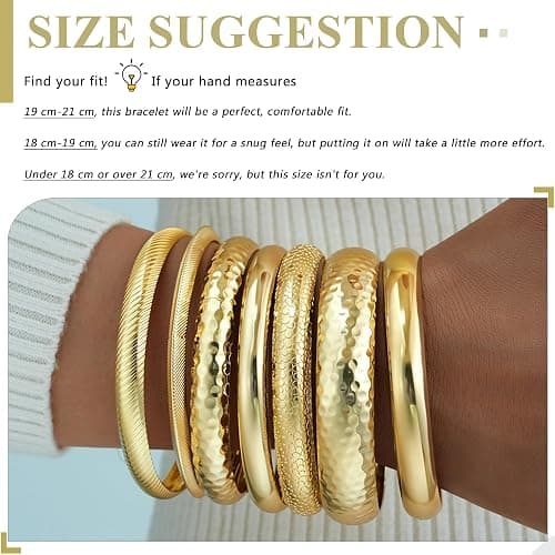YEEZII Gold Bangle Bracelets for Women, 7Pcs 14K Gold Plated Boho Indian Multi Stackable Textured Bracelets, Chunky Bangles Set for Women Jewelry Gifts thumbnail 5
