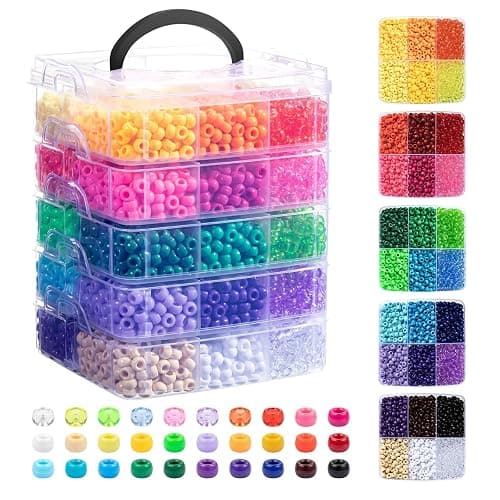 Simetufy 6000Pcs Pony Beads, 30 Colors 6x9MM Kandi Beads Bulk for Crafts Bracelet Making Hair Braiding Jewelry Key Chains DIY Crafts Gifts (3.44lb, Stack Box) - Image 1