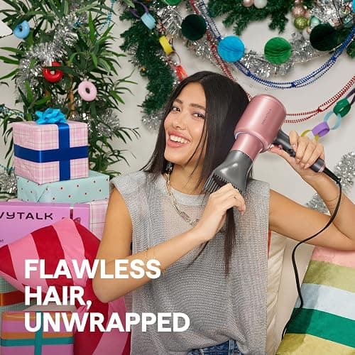 Wavytalk Hair Dryer, Blown Away Ionic Hair Dryer for Curly Hair with Diffuser, 1875W Fast Drying Blow Dryer with Ceramic Technology, 3 Attachments for All Hair Types, Light and Quiet, Rose Gold thumbnail 2