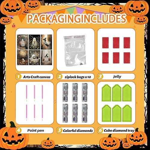 6 Pack Halloween Diamond Painting Kits for Adults, Diamond Art Kits Ghost | Round 5D Halloween Gem Art Kit for Adult DIY Crafts Kit Gift Home Wall Decor Gifts (16x12 inch) thumbnail 5