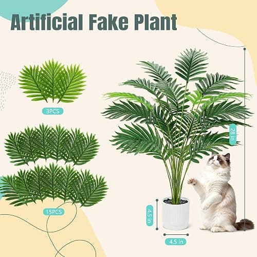 Der Rose 28" Fake Palm Tree in White Pot Fake Plants Porch Outdoor Decor | Easy-care artificial plants with adjustable fronds add layered tropical greenery to home, bathroom, porch, patio decor indoor thumbnail 3