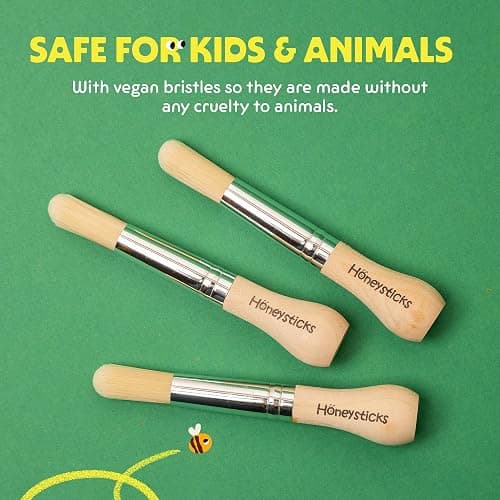 Honeysticks My First Paint Brush Set - 3 Pack: Ideal for Babies and Toddlers. Jumbo Brushes with Chubby Wood Handles for Easy Grip, Vegan. Includes Handy Storage Container thumbnail 6