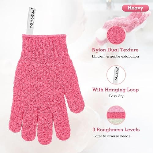 Evridwear Exfoliating Glove Shower Gloves Exfoliate Dead Skin for Dry Sensitive Skin No Irritation with Hanging Loop (Hot Pink Deep Exfoliation) thumbnail 2