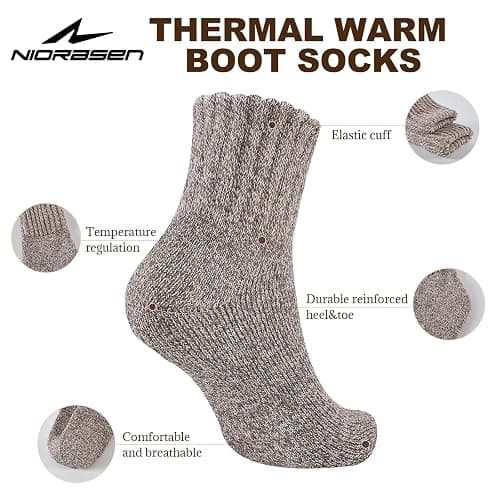 Niorasen Women's Thermal Socks, 3 Pairs, Cushioned Winter Crew Boot Socks | Warm full-cushioned knit crew socks for winter and cold weather; soft boot-ready comfort for indoor or outdoor wear. thumbnail 4