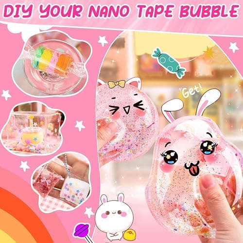 ZiZa Cute Bunny Nano Tape Bubble Kit for Kids, Nano Tape Squishy Maker Making Kit, Christmas Birthday Arts and Crafts Gifts Toys for Girls, Step by Step Video Tutorials thumbnail 5