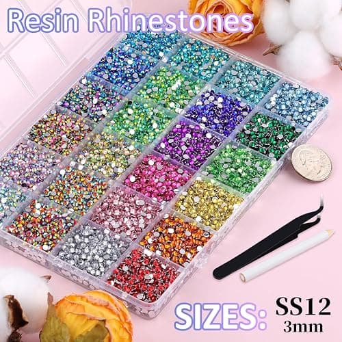 24000Pcs Resin Rhinestones with Tweezers for Crafting, Mixed-Color 3mm Bedazzling Crystal with 3Pcs 10ml B7000 Jewelry Glue for DIY Crafts Clothing Tumblers Shoes Fabric Nail Art thumbnail 2