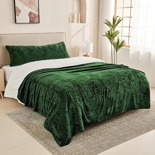 SOCHOW Super Soft Flannel Fleece Throw Blanket, Lightweight Cozy Warm Leaves Textured Plush Blanket for Bed Couch Sofa, 50 x 60 Inches, Olive Green thumbnail 7