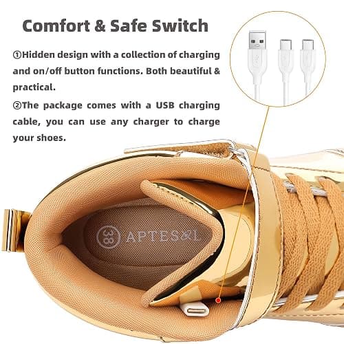 APTESOL Kids LED Light Up Shoes with Adjustable Hook & Loop - Rechargeable High Top Flashing Sparkly Luminous Glowing Sneakers, Cool Adorable Light-Up Tenis for Boys Girls thumbnail 5