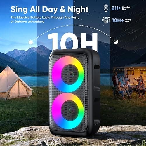 Karaoke Machine for Adults Kids, Portable Bluetooth Speaker with 2 Wireless Microphones, TWS Mode & LED Light, 10H Battery PA System Stage Monitors,Home Party Outdoor Birthday Easter Gifts(Black) thumbnail 7