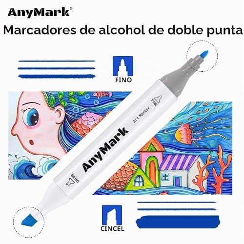 AnyMark Rotuladores Alcohol, 100 Colores, Punta Biselada y Punta Fina | Marcadores Alcohol para Adultos, Bocetos, Cómics, Colorear e Ilustración, Cuerpo Blanco thumbnail 2