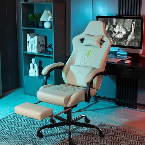Gaming Chair with Footrest Ergonomic Computer Chair Massage Lumbar Cushion, Racing Video Game Chair Adjustable Rocker Recliner Executive Office Desk Chair Pu Leather for Adults thumbnail 2