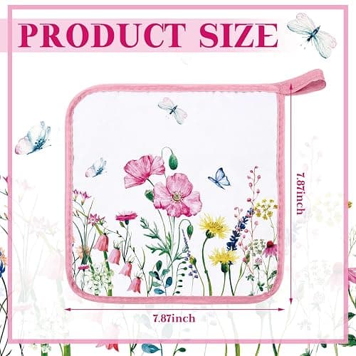 Bencailor 12 Pcs Pot Holders with Pocket Kitchen Hot Potholders Hot Pad Oven Mitts Cookie Bag Oven Gloves for Kitchen Gift Baking Cooking(Watercolor,Floral) thumbnail 3