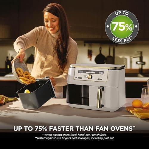 Ninja MAX Dual Zone Digital Air Fryer, 2 Drawers, 9.5L, 6-in-1, Uses No Oil, Air Fry, Max Crisp, Roast, Bake, Reheat, Dehydrate, Non-Stick, Dishwasher Safe Baskets, Stone Gold DZ400UKSTGD thumbnail 8