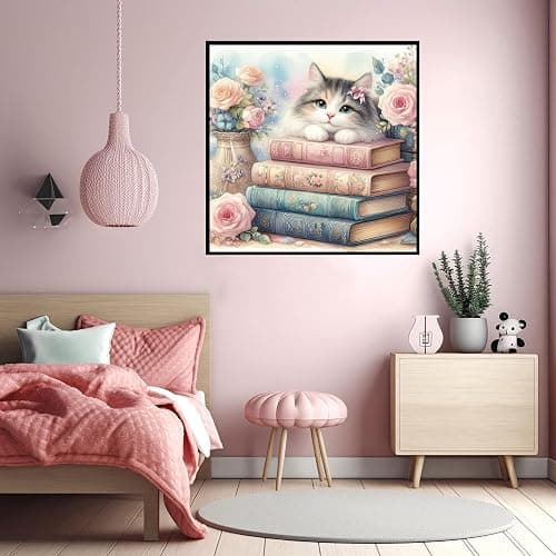 Zythron Diamond Painting Kits for Adults Cat Book Diamond Art Kits for Beginners DIY 5D Round Full Drill Diamond Paintings Gem Art Craft for Home Decor Gifts 12x12 inch thumbnail 2
