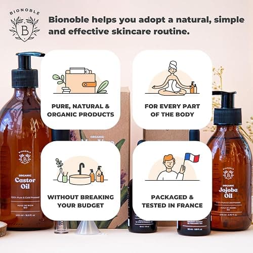 BIONOBLE Organic Castor Oil Cold Pressed + Mascara Kit - Hexane Free, 100% Natural - Pure Castor Oil Organic for Eyelashes, Hair Growth, Eyebrows, Skin, Face - Glass Bottle, Pipette and Pump - 50ml thumbnail 8