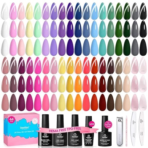 Beetles Deal Box 36 Colors Summer Gel Nail Polish Set, 44 Pcs HEMA-Free TPO-Free Soak Off UV Gel Harmony Palette Gel Polish Set with Base Coat Glossy Matte Cat Eye Top Coat Nail Tools DIY Women Gift - Image 1