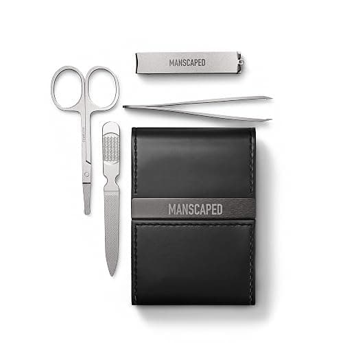 MANSCAPED® Shears 2.0 Tempered Stainless Steel Men's Nail Kit, Fingernail Clippers, Safety Scissors, Tweezers and Nail File, Travel Manicure Pedicure Set, 4-Piece Luxury Grooming Kit with Compact Case - Image 1