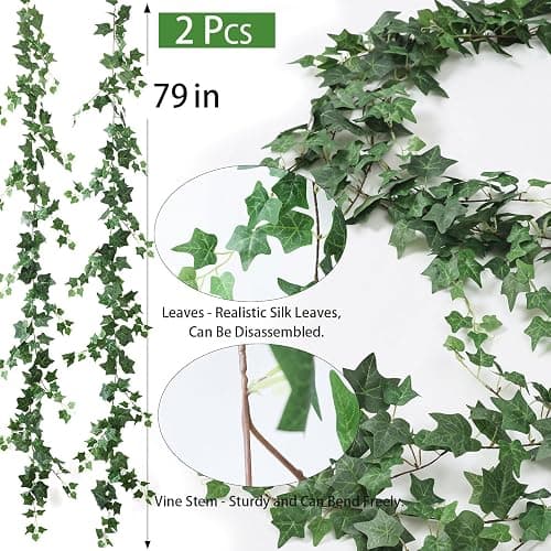 mizii 2 Strands Artificial Vines Ivy Garland 79" Fake Vine with Silk Green Leaves Faux Hanging Plants Greenery Decoration for Outdoors Party Wedding Indoor Mantle Bedroom Home Decor (Ivy) thumbnail 3