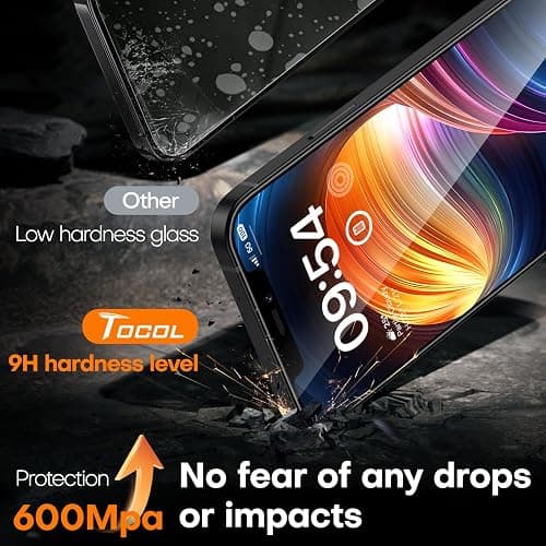 TOCOL for iPhone 12 Screen Protector 9H Hardness Military Grade Shatterproof HD Tempered Glass Full Coverage Easy Installation Case Friendly 2 Pack thumbnail 5