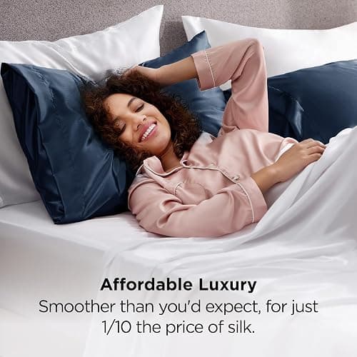 Bedsure Satin Pillowcases, Similar to Silk Pillow Cases Queen Size Set of 2, Pillow Case for Sleeping Women with Envelope Closure, Gifts for Women Men, Blue, 20x30 Inches, 2pcs thumbnail 5