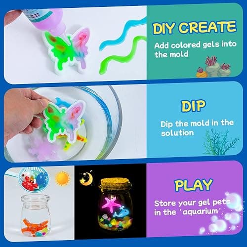 Glow-in-The-Dark Magic Gel Water Elf Toy Kit - Aqua DIY Fairy Set with 18 Sea Creature Molds, 100ml Water Gel, 20 Color Gels, Christmas & Birthday Gift, Make Your Own Arts & Crafts STEM Kit for Kids thumbnail 8