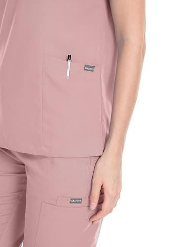 niaahinn Scrub Suit Set for Women Modern V-neck Top & Tapered Leg Jogger Pants with Drawstring Medical Nursing Uniforms Set thumbnail 4