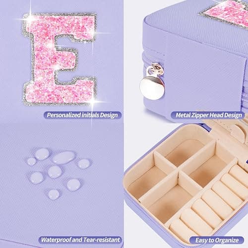 Uygafly Travel Essentials for Women - Travel Accessories Travel Stuff,Mini Jewelry Organizer Jewelry Case for Traveling,Cute Personalized Jewelry Box,Birthday Gifts for Girls Women | Lavender,E thumbnail 5