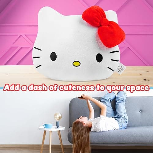 Get Trend Hello Kitty Sanrio 3D Plush Cushion for Sofa & Bed, Kawaii Hugging & Cuddle Cushion for Kids Teens & Adults, Bedroom Accessories, Gifts for Girls (White Hello Kitty, L37 x W32) thumbnail 5