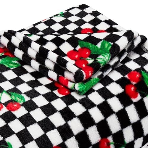 Betsey Johnson - Oversized Throw Blanket 50x70, Ultra-Soft Plush Bedding for Couch or Bed, Cozy & Lightweight, Soft Blanket with Cherry Checker Print (Red) thumbnail 4