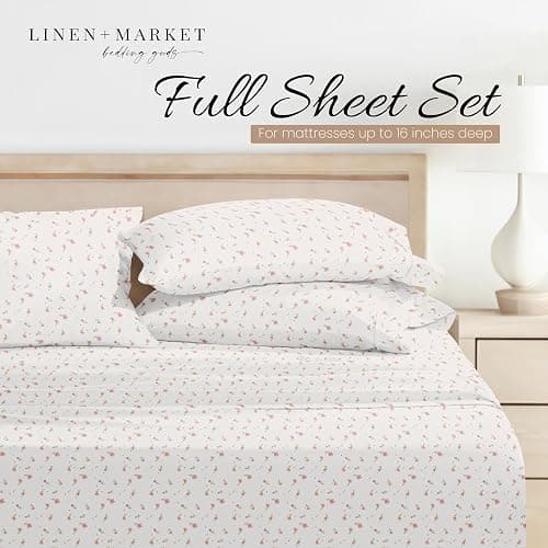 Linen Market Double-Brushed Patterned Microfiber Full Sheet Set 4 Piece – Oeko-TEX Certified Ultra Soft & Wrinkle-Free - 16" Deep Pocket Sheets - Easy Care Full Size - Soft Floral Pink thumbnail 3