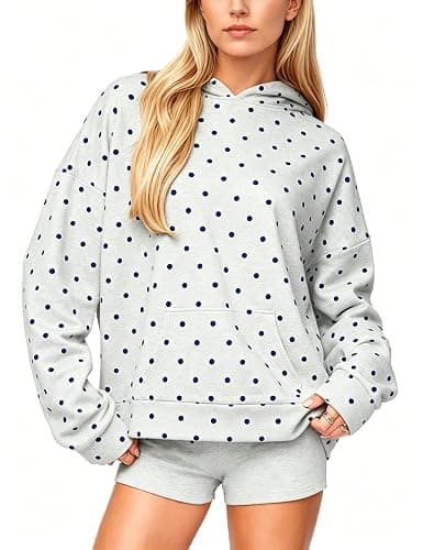 HOCANDY Women Polka Dot Hoodie Oversized Fleece Hooded Sweatshirt Long Sleeve Drop Shoulder Graphic Print Hoodies with Pocket - Image 1