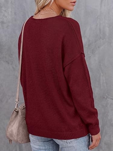 BTFBM V Neck Loose Lightweight Knitted Casual Fall Sweaters for Women 2026 | Slouchy Pullover Top, Soft, Oversized Long Sleeve Sweater, Halloween, Christmas, Work, Holiday Outfits, Trendy Winter Clothes thumbnail 3