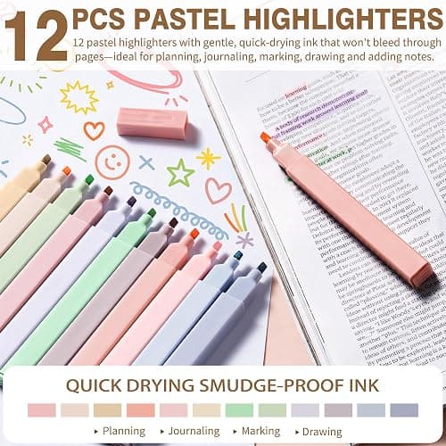 62PCS Aesthetic School Supplies, Cute Back to School Supplies College Essentials Preppy Stationary Set with Large Pencil Pouch Case, Pastel Highlighters Gel Pens Mechanical Pencils for Student Girls thumbnail 6