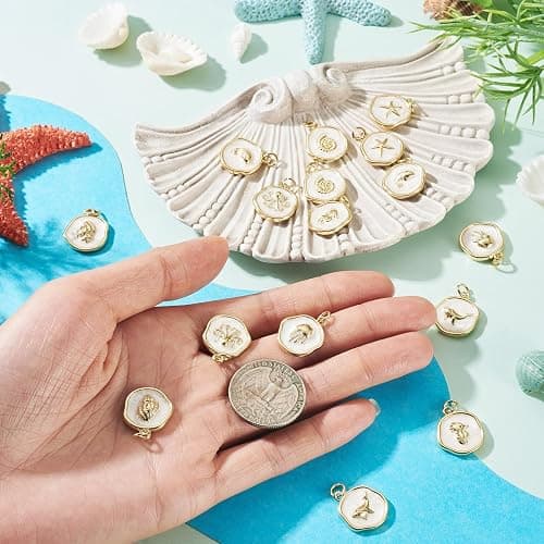 Cheriswelry 16Pcs 18K Gold Plated Sea Animal Charms Flat Round Enamel Alloy Pendants Ocean Summer Beach Craft Charms 17.5x15mm for DIY Bracelet Necklace Earring Jewelry Making thumbnail 6