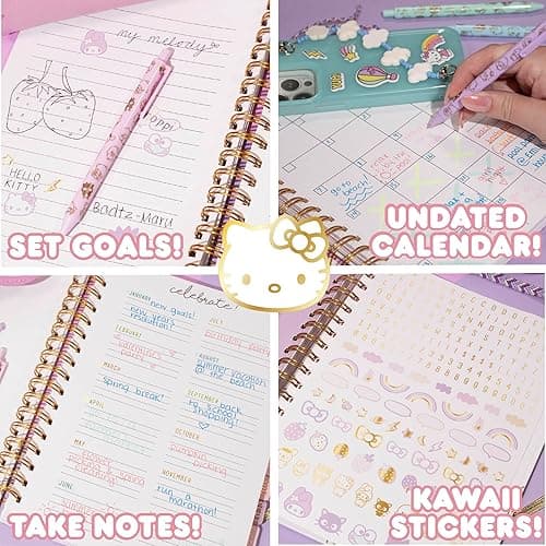 Hello Kitty And Friends Agenda, 70 Pages, Hardcover Planner, Hello Kitty & Kuromi Stickers, Sanrio Stuff, Cute School Supplies, Cute Stationery, Hello Kitty School Supplies, Sanrio Accessories - Pink Gold Foil Planner thumbnail 4