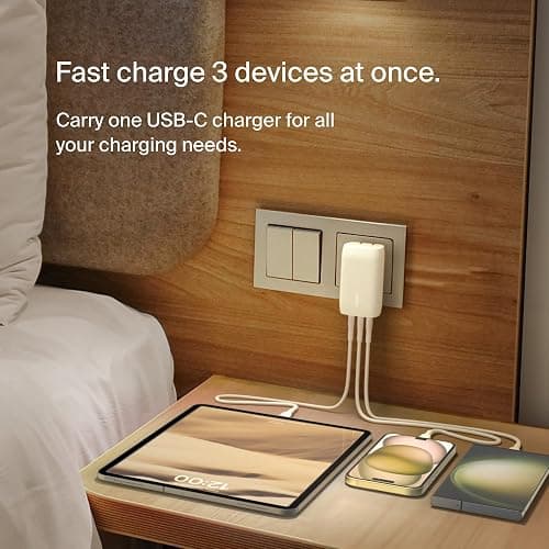 Belkin 3-Port USB C Charger Block 67W - PPS, USB-C PD 3.1 Enabled Fast Charging Charger for iPhone 17, MacBook Pro, AirPods, Samsung Galaxy S25, Google Pixel 10, Nintendo Switch 2 & More - White thumbnail 2