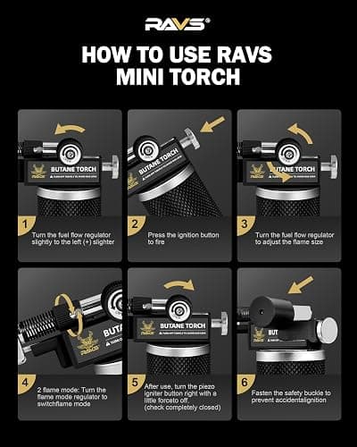 RAVS Butane Torch Lighter, DUAL Flame Mode Kitchen Torch, Refillable Cooking Torch Gun, Creme Brulee Torch Lighter, Blow Torch for Cooking, Welding, Mini Torch Soldering Torch, Butane is Not Included thumbnail 9