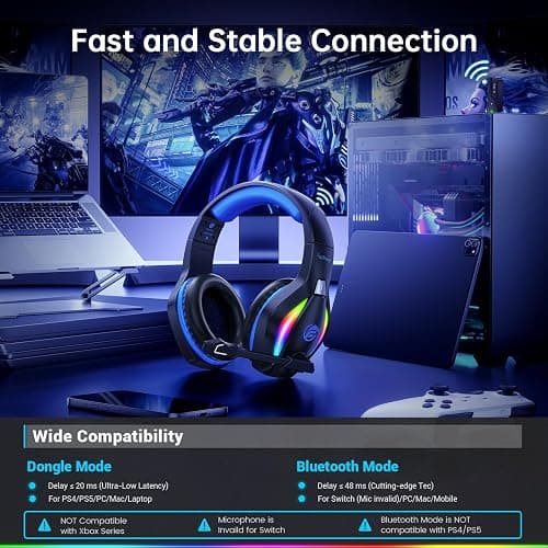 Fachixy FC-100 Wireless Gaming Headset for PS5, PS4, Switch - Gaming headphones with Lossless Audio & 50Hrs Battery Life - Gamer Headset with Microphone for Mac, Laptop, Mobile thumbnail 5