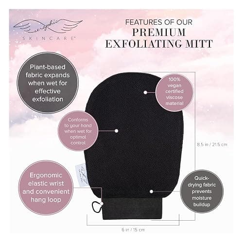 Seraphic Skincare Original Premium Exfoliating Mitt for Body (2pc) – 100% Vegan Viscose Traditional Body Scrub Glove Kessa Korean Washcloth – Body Exfoliator for Self-Tan Removal & Keratosis Pilaris thumbnail 3