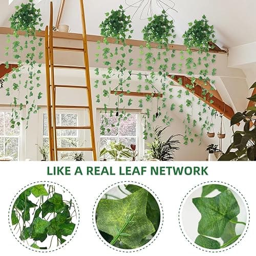 12 Pack Artificial Ivy Garland, 84 Ft Fake Vines Hanging Plants for Room Decor, 72 Leaves Aesthetic Faux Greenery Garland Vines with Strengthened Joint Prevent Leaves Falling Off for Wall Decor thumbnail 3