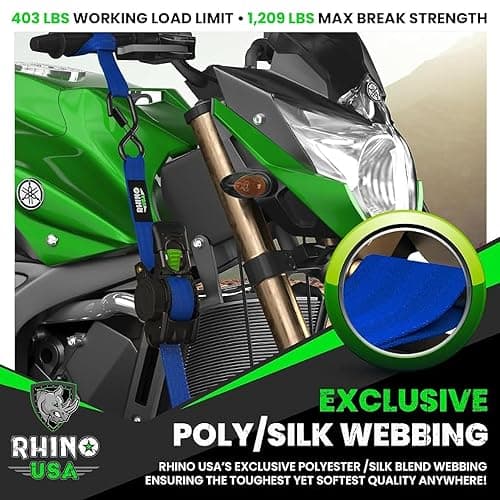 Rhino USA Retractable Ratchet Straps (2-Pack) - 1 Inch x 10 Feet (1,209lb Break Strength) - Auto Self Retracting Tie Down Straps for Truck, Cargo Trailer, Motorcycle, ATV, UTV - Blue thumbnail 4