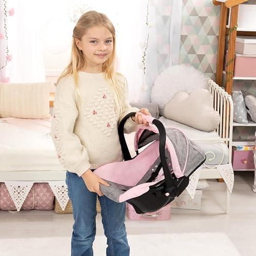 Bayer Design 67933AA Toy, Car Seat Easy Go for Neo Vario Pram with Cover, Doll Accessories, Pink, Grey with Butterfly,Grey/pink, for dolls up to 18" thumbnail 6
