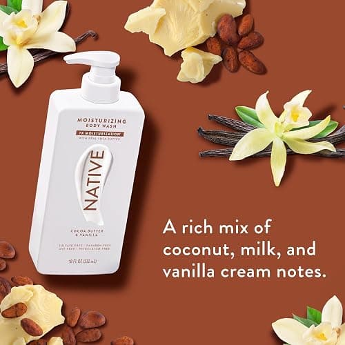 Native Moisturizing Body Wash Contains Naturally Derived Ingredients | for Women & Men, Sulfate, Paraben, & Dye Free Leaving Skin Soft & Hydrated | Cocoa Butter & Vanilla 18 oz thumbnail 4